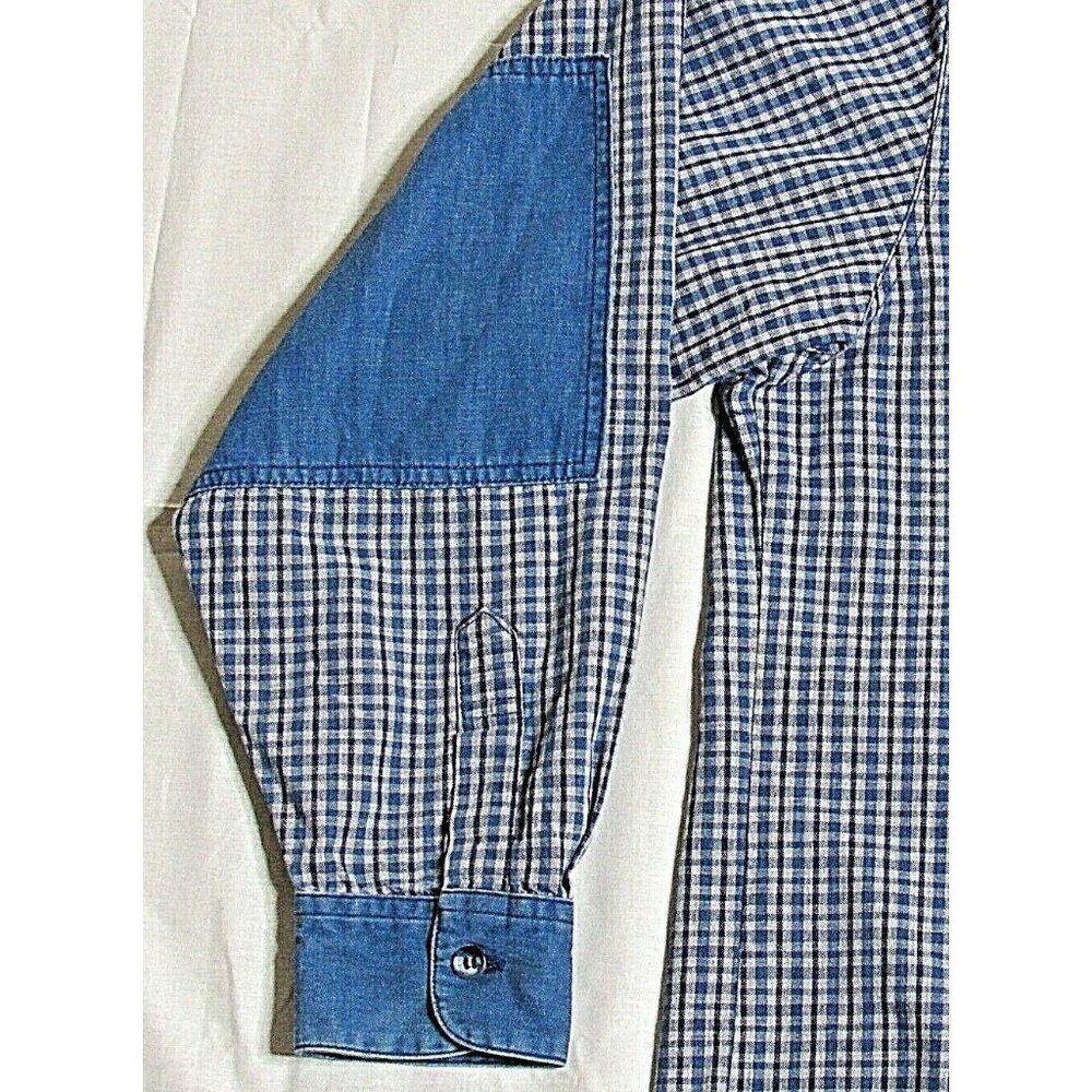 Vintage Plaid Elbow Patch Shirt Button Blue Long Sleeve Large Marciano Guess - Picture 4 of 9